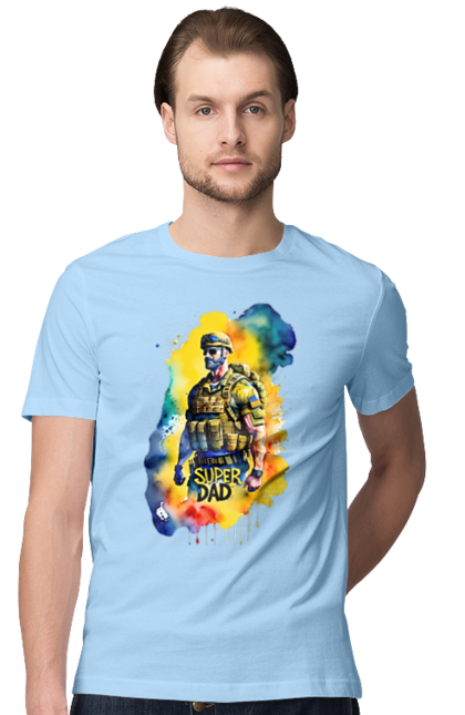 Футболка чоловіча з принтом "Супер тато ЗСУ". День батька, день тата, зсу, люблю тата, супер, супер тато, супер тато зсу, тато, тато зсу, україна. 2070702