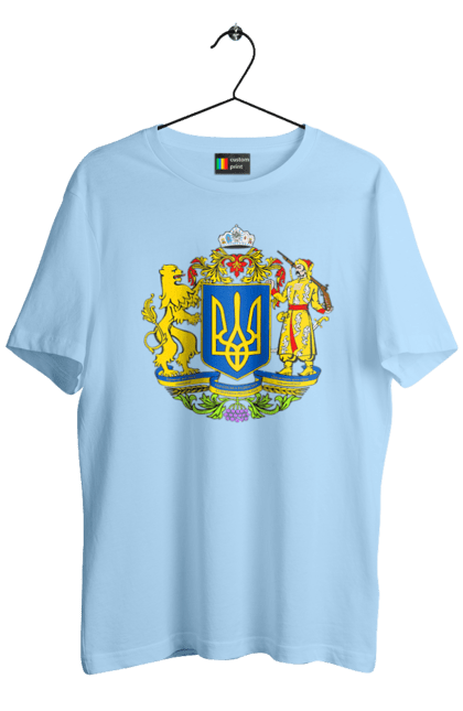 Футболка чоловіча з принтом "Герб України". Герб, герб україни, козак, лев, лев і козак, україна. 2070702