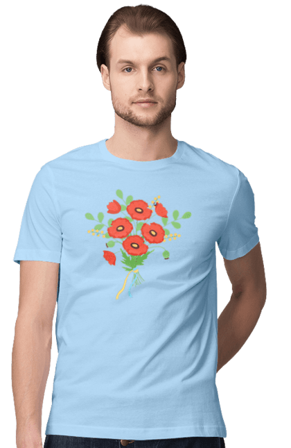 Men`s t-shirt with prints Red poppies. Flag of ukraine, flowers, poppy, red poppies, symbol of ukraine, traditions of ukraine, ukraine. 2070702