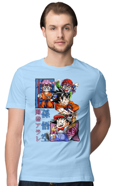 Men's t-shirt with prints Dragon Ball Son Goku and Arale. Anime, arale, arale norimaki, dr. slump, dragon ball, goku, manga, son goku, tv series. 2070702