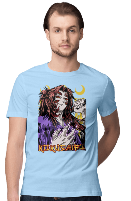 Men's t-shirt with prints Demon Slayer Kokushibo. Anime, demon slayer, eternal paradise faith, kimetsu no yaiba, kokushibo, manga, nezuko, twelve kizuki, upper rank six. 2070702