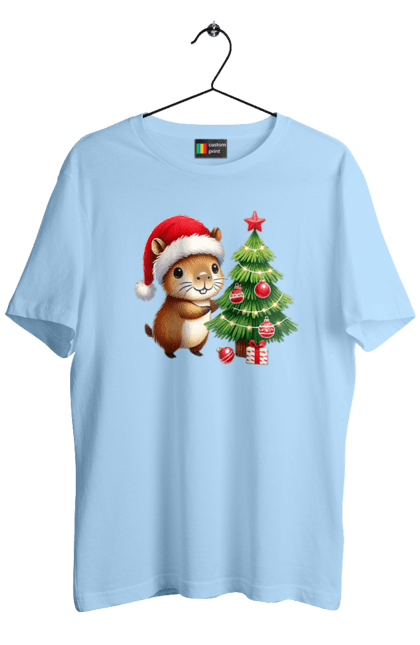 Men's t-shirt with prints Christmas Capybara with a Tree. Animal, capybara, christmas, christmas capybara, christmas tree, gift, holiday, new year, new year`s gift, santa. 2070702