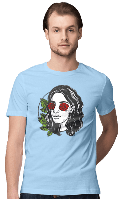 Men`s t-shirt with prints Girl With Roses In The Eyes. Girl, rose flower. 2070702