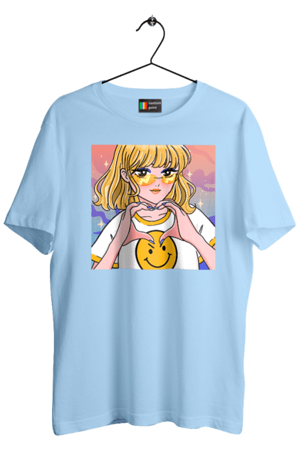 Футболка чоловіча з принтом "Жовта Дівчинка". Аніме, дівчинка, смайл. 2070702