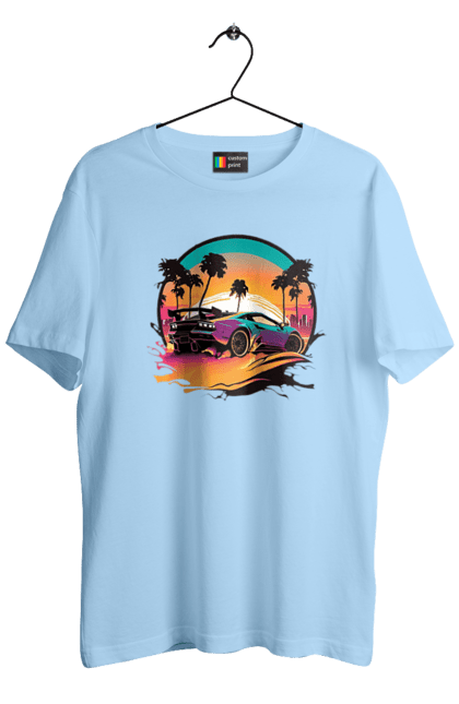 Футболка чоловіча з принтом "Ламборджині Сінтвейв". Авто, автомобіль, ламба, ламборджині, машини, сінтвейв. 2070702