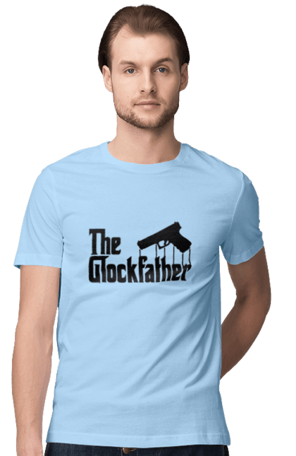 Футболка чоловіча з принтом "The GlockFather". Gangster, glockfather, godfather, godfather reference, вогнепальна зброя, гангстер, глок, зброя, пістолет, пістолет. 2070702