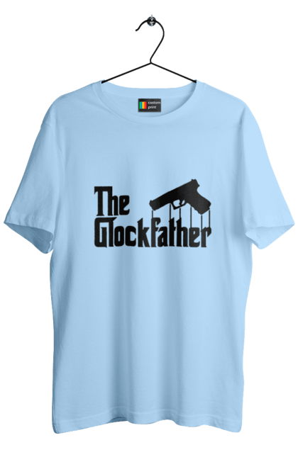 Футболка чоловіча з принтом "The GlockFather". Gangster, glockfather, godfather, godfather reference, вогнепальна зброя, гангстер, глок, зброя, пістолет, пістолет. 2070702