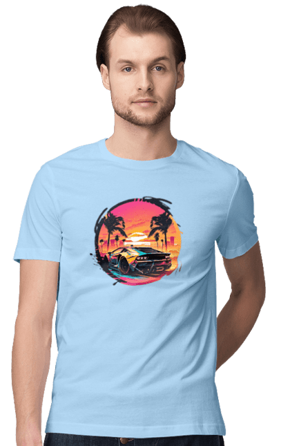 Футболка чоловіча з принтом "Ламборджині Ретровейв". Авто, автомобиль, ламба, ламборджині, машина, машини, ретровейв. 2070702