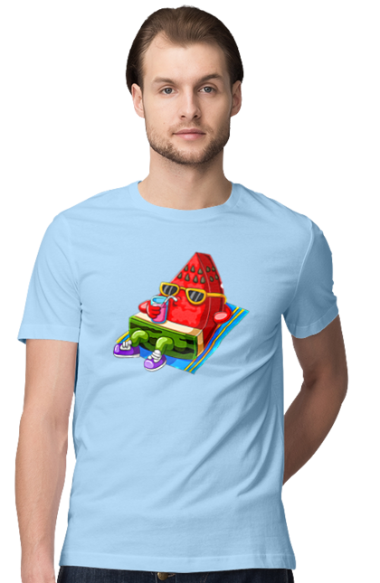 Футболка чоловіча з принтом "Кавун П'є Коктейль". Кавун, коктейль, літо. 2070702