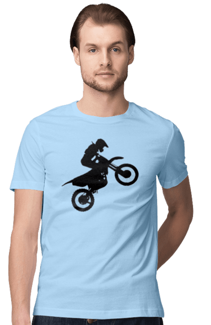 Футболка чоловіча з принтом "Силует Мотоцикліста". Мотоцикл, мотоцикліст, шолом. 2070702