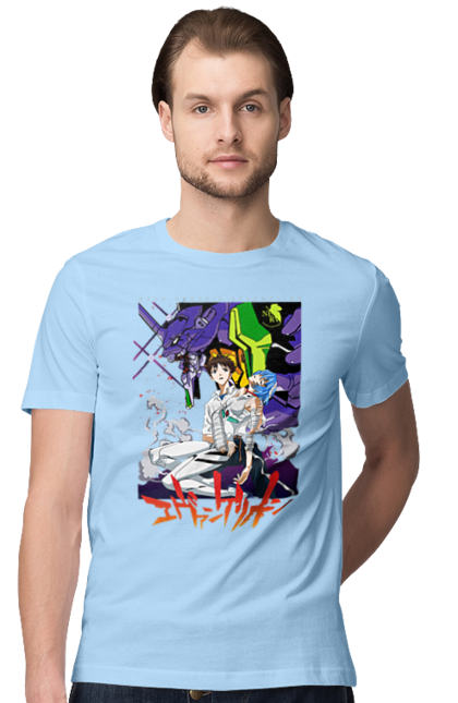 Men's t-shirt with prints Evangelion. Anime, evangelion, eve, kaoru, manga, neon genesis evangelion, rei ayanami, shinji. 2070702