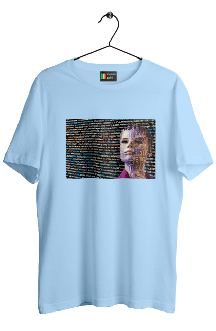 Футболка чоловіча з принтом "Штучний Розум". Айті, айтішник, гик, жінка, знання, інженер, інтелект, кібер, кібернетика, кіборг, код, комп, комп`ютерник, кристал, машинне навчання, мікросхема, мозок, портрет, програміст, професіонал, професія, розробник, розум, світиться, світло, хакер, чіп, штучний інтелект, штучний розум. 2070702