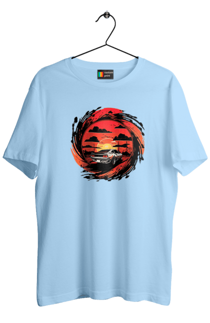 Футболка чоловіча з принтом "Феррарі на заході сонця". Авто, автомобіль, машини, феррарі. 2070702