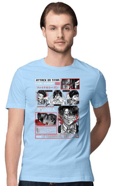 Men's t-shirt with prints Attack on Titan. Action film, anime, attack on titan, dark fantasy, drama, eren, eren jaeger, manga, post-apocalyptic. 2070702