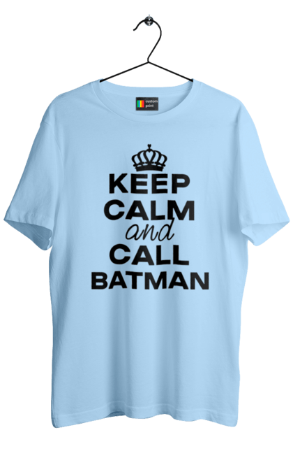 Футболка чоловіча з принтом "Keep Calm and Call Batman чорна". Бетмен, з написами, зберігай спокій, меми, популярні, прикольні. 2070702