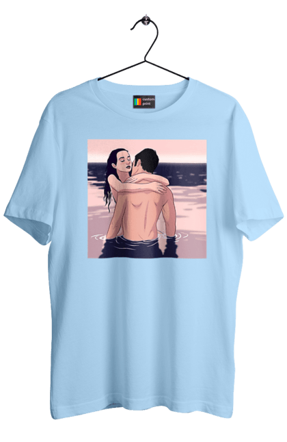 Футболка чоловіча з принтом "Парочка Обнімається В Річці". Голо, кохання, пара. 2070702