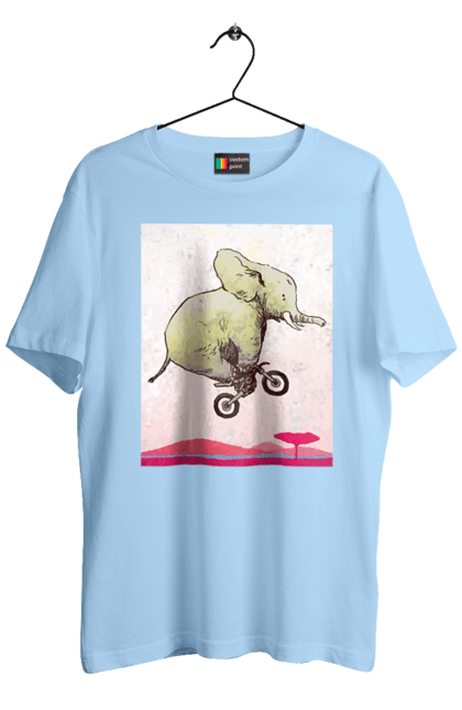 Men`s t-shirt with prints Elephant On A Motorcycle. Elephant, flight, motorcycle. 2070702