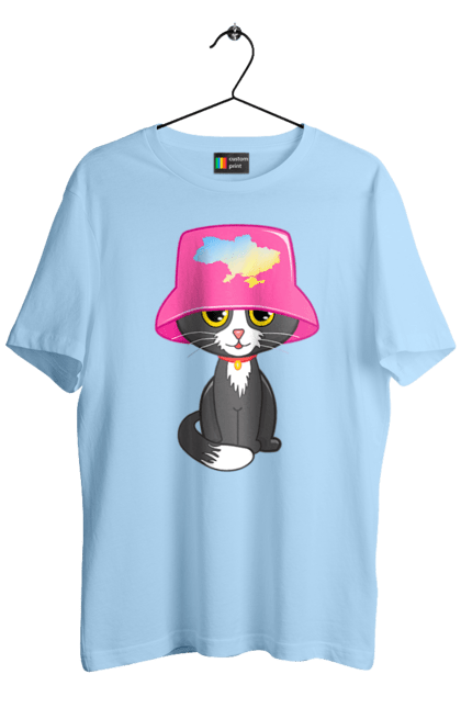 Футболка чоловіча з принтом "Котик з картою україни". Євробачення, калош, кіт, котик, музика, панама калоша, символ україни, україна. 2070702