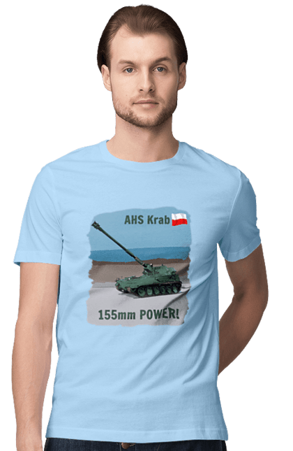 Футболка чоловіча з принтом "155mm Power! САУ Krab оливковий". Ahs krab, артилерія, гаубиця, краб, польща, сау. 2070702