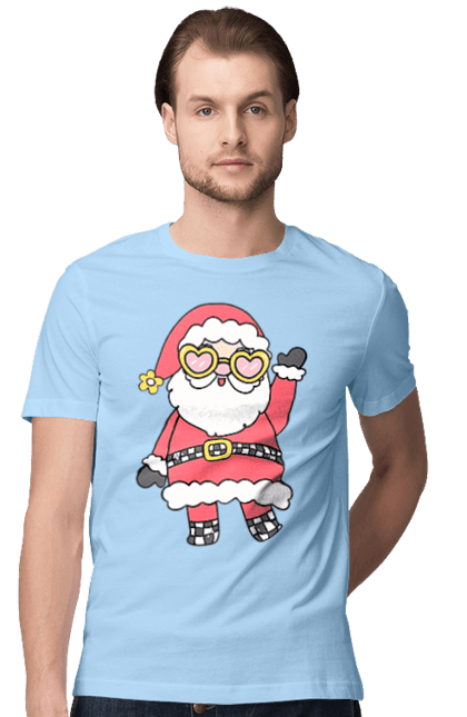 Men's t-shirt with prints Santa Claus with glasses. Christmas decor, christmas print, festive mood, new year, santa claus, winter holidays. 2070702