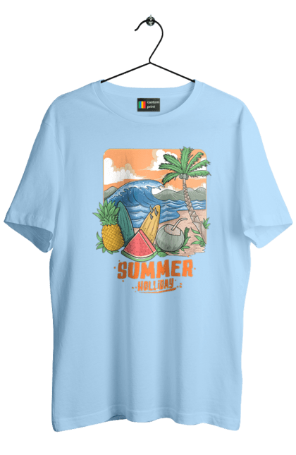 Футболка чоловіча з принтом "Літні Свята". Ананас, літо, море, пальма, хвилі. 2070702