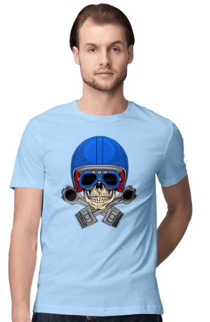 Футболка чоловіча з принтом "череп мотолюбитель". Байкер, окуляри, череп, шолом. 2070702