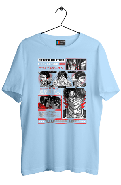 Men's t-shirt with prints Attack on Titan. Action film, anime, attack on titan, dark fantasy, drama, eren, eren jaeger, manga, post-apocalyptic. 2070702