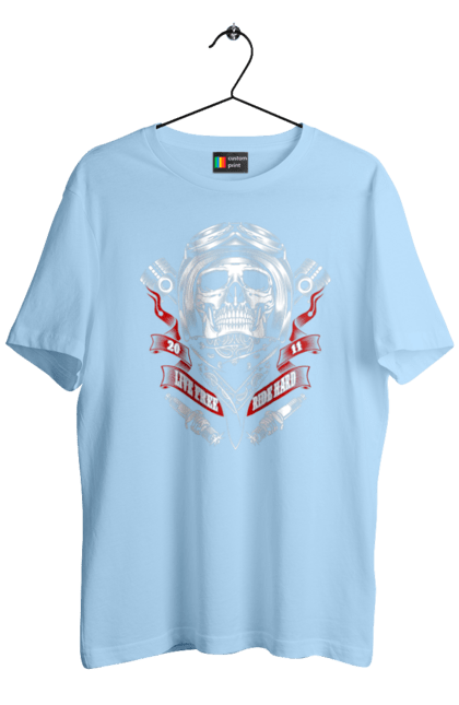 Футболка чоловіча з принтом "череп гонщик". Байкер, гонки, мотоцикл, череп. 2070702