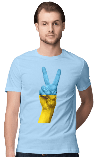 Футболка чоловіча з принтом "Два Пальця, Світ, Україна". Мир, рука, україна. 2070702