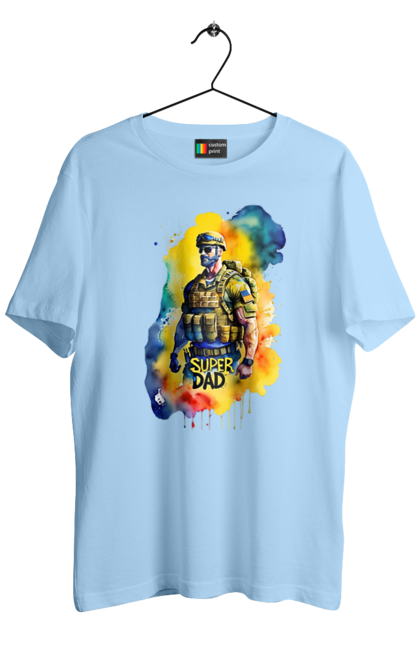 Футболка чоловіча з принтом "Супер тато ЗСУ". День батька, день тата, зсу, люблю тата, супер, супер тато, супер тато зсу, тато, тато зсу, україна. 2070702