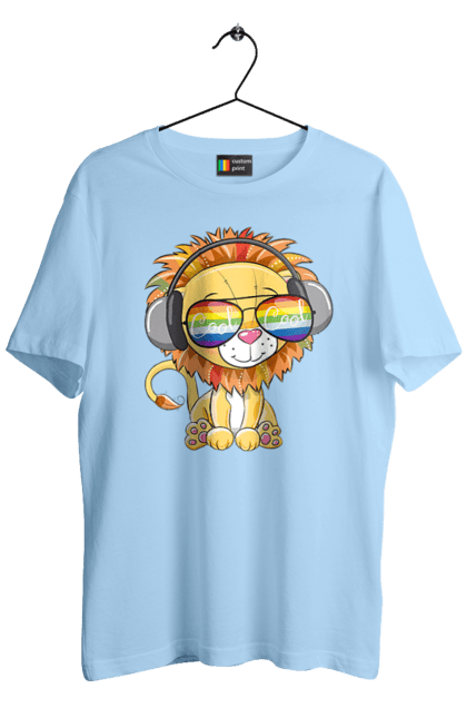 Men`s t-shirt with prints Lion In Glasses And Headphones. Glasses, headphones, lion cub. 2070702