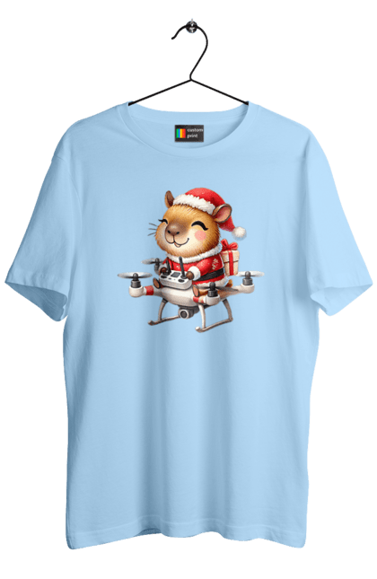 Men's t-shirt with prints Christmas Capybara with a Gift. Animal, capybara, christmas, christmas capybara, gift, holiday, new year, new year`s gift, santa. 2070702