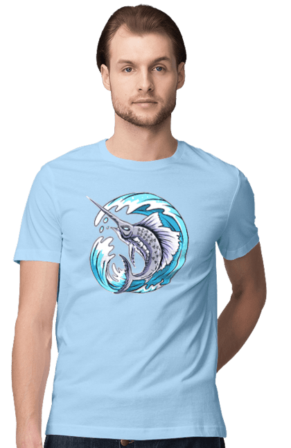Футболка чоловіча з принтом "Риба Меч І Хвиля". Риба меч, хвиля. 2070702