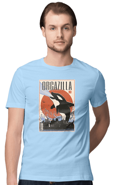 Футболка чоловіча з принтом "Косатказілла". Japan print, japanese, japanese art, japanese poster, japanese poster orca, ocean wildlife, orca, orcazilla, косатка, косатказілла. 2070702