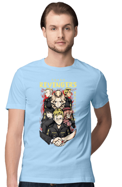 Men's t-shirt with prints Tokyo Avengers. Action movie, anime, fantasy, game, manga, takemichi, thriller, tokyo avengers, tokyo revengers, tv series. 2070702