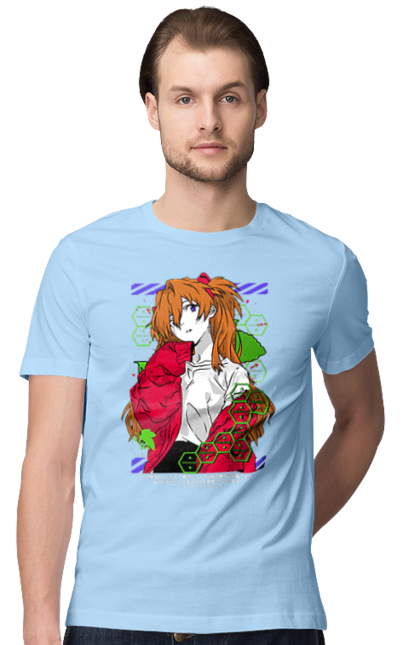 Men's t-shirt with prints Evangelion Asuka. Anime, asuka, asuka langley sorry, eva 02, evangelion, eve, kaoru, manga, ray, shinji. 2070702