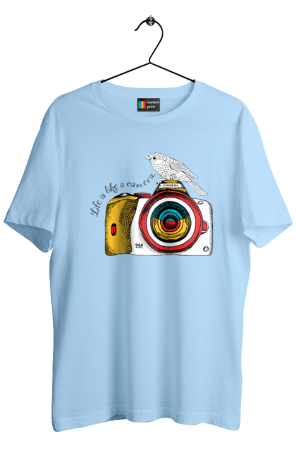 Футболка чоловіча з принтом "Фотоапарат І Пташка". Камера, пташка, фотоапарат, фотограф. 2070702