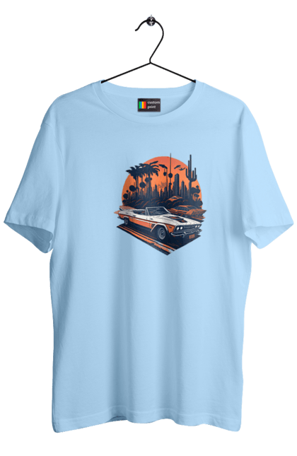 Футболка чоловіча з принтом "Гарне авто на закаті". Авто, закат, захід сонця, солнце, сонце. 2070702