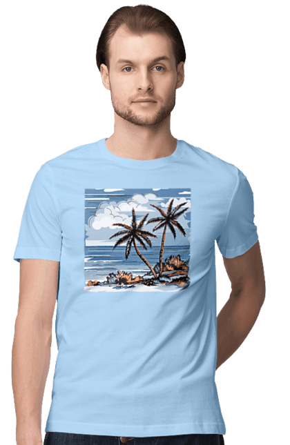 Men`s t-shirt with prints Palm Trees And Sky. Clouds, palm trees, sea, sky. 2070702