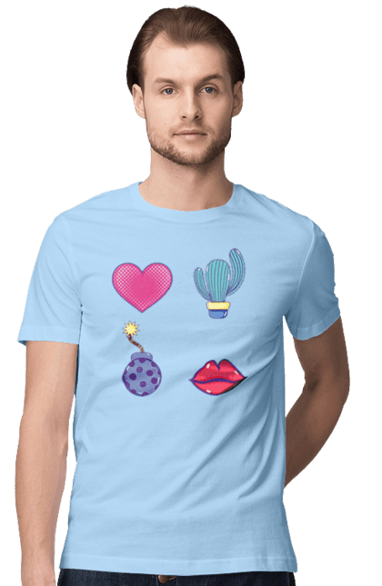 Men`s t-shirt with prints Heart, Cactus, Bomb, Lips. Bomb, cactus, lips. 2070702