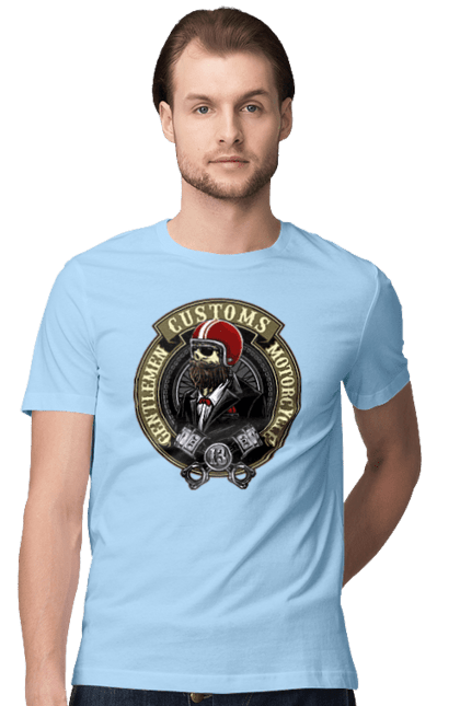 Футболка мужская с принтом Джентльменский мотоцикл. Джентльмен, мотоцикл, череп, шлем. 2070702