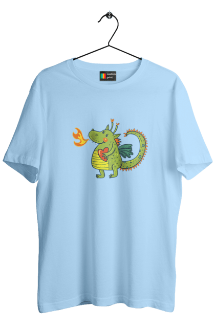 Men's t-shirt with prints Dragon in love. Dragon, fire, green dragon, heart, hearts, love, new year, symbol 2024. 2070702