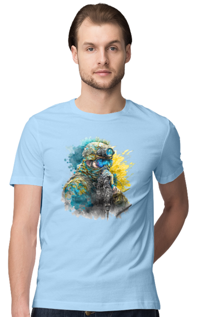 Футболка чоловіча з принтом "Снайпер ЗСУ". Армія, зсу, прапор україни, символи україни, снайпер, солдат, україна. 2070702