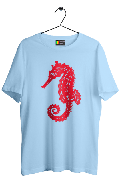 Футболка чоловіча з принтом "Морський коник". Відпочинок, квіти, літні канікули, літо, море, морський коник, морські жителі. 2070702