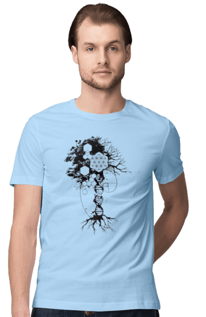 Футболка чоловіча з принтом "Древо життя". Геном людини, дерево життя, золотий перетин, квітка життя, сакральна геометрія, таємниця світобудови, таємниця числа фібоначчі, число бога, число фібоначчі. 2070702