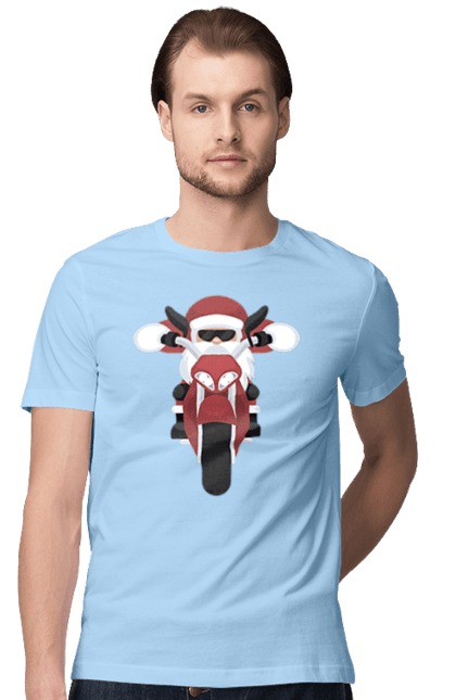 Футболка чоловіча з принтом "Санта на мотоциклі". Мотоцикл, новий рік, різдво, санта. 2070702