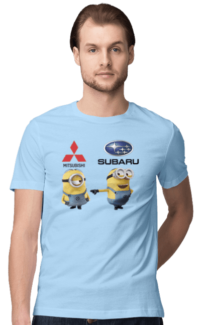 Men`s t-shirt with prints Minion. Auto, cars, minions, mitsubishi, subaru. 2070702