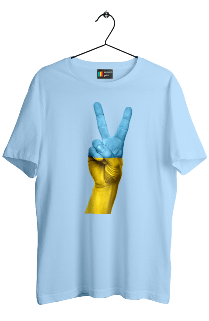 Футболка чоловіча з принтом "Два Пальця, Світ, Україна". Мир, рука, україна. 2070702