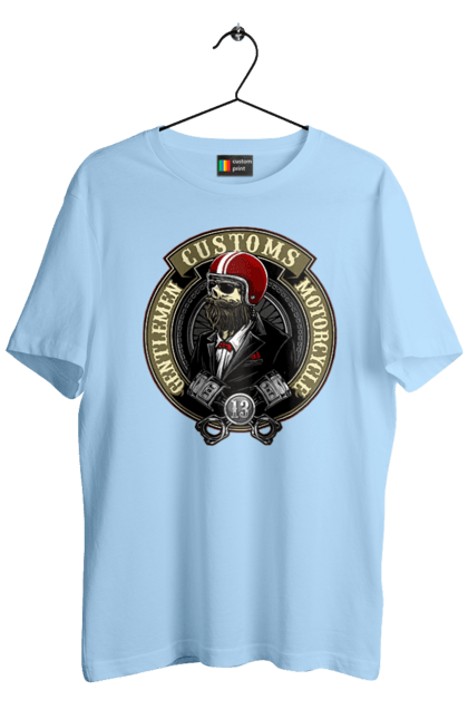 Футболка мужская с принтом Джентльменский мотоцикл. Джентльмен, мотоцикл, череп, шлем. 2070702