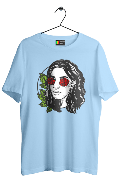 Men`s t-shirt with prints Girl With Roses In The Eyes. Girl, rose flower. 2070702